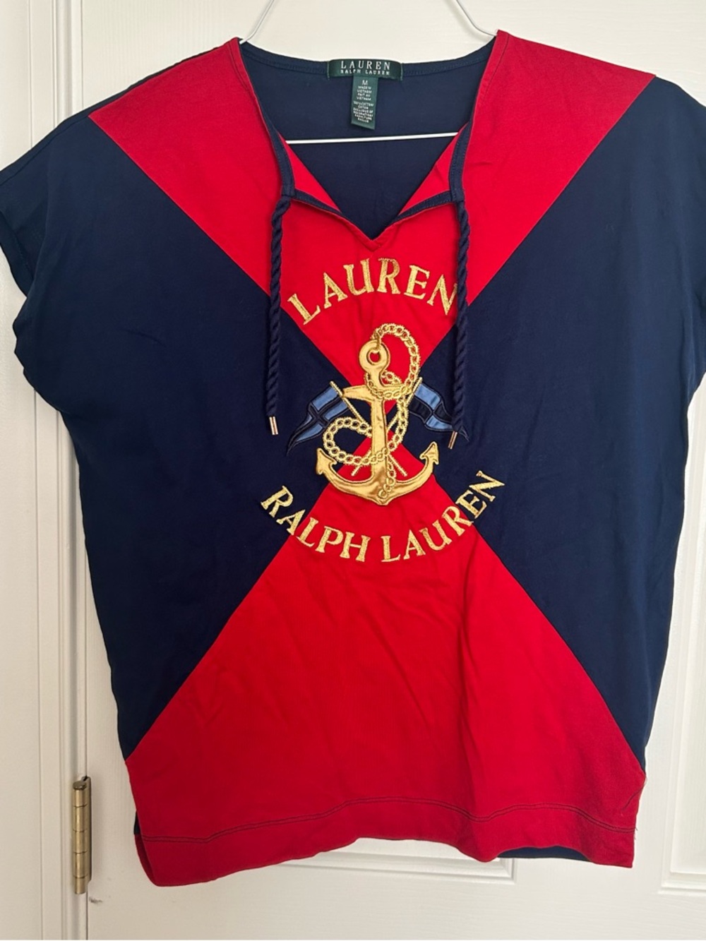 Lauren Ralph Lauren Red & Navy Nautical Anchor Pullover